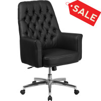 Flash Furniture BT-444-MID-BK-GG Mid-Back Traditional Tufted Leather Executive Swivel Chair with Arms in Black